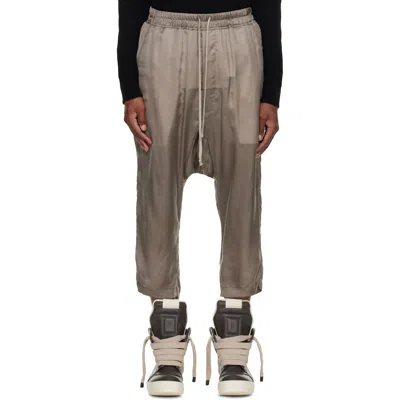 Rick Owens Gray Tower Drawstring Cropped Trousers In 34 Dust