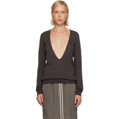 Rick Owens Gray Tower Extreme V-neck Sweater In Brown