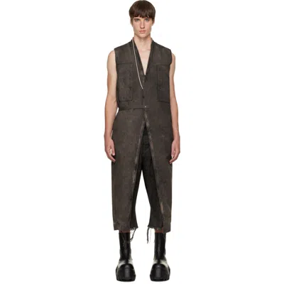 Rick Owens Gray Tower Long Lab Denim Vest In Brown