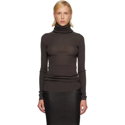 Rick Owens Gray Tower Ls Tube Turtleneck In Brown
