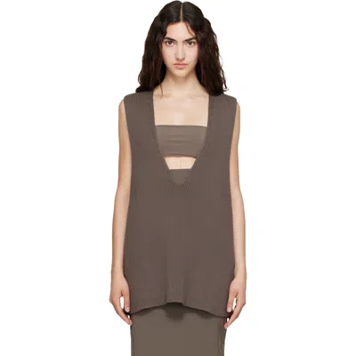 Rick Owens Gray Tower Wool Knit V Neck Vest In 78 Dark Dust