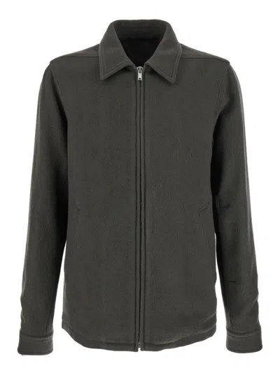 RICK OWENS GREEN CLASSIC COLLAR ZIPPED SWEATSHIRT
