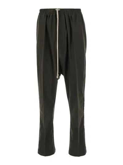 Rick Owens Green Drop-crotched Pants With Drawstring In Cotton Man