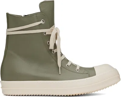 Rick Owens Green Hollywood Calf Leather Sneakers In 1511 Celadon/milk