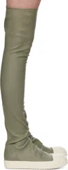 Rick Owens Green Hollywood Knee High Stocking Sneaks Tall Boots In 1511 Celadon/milk