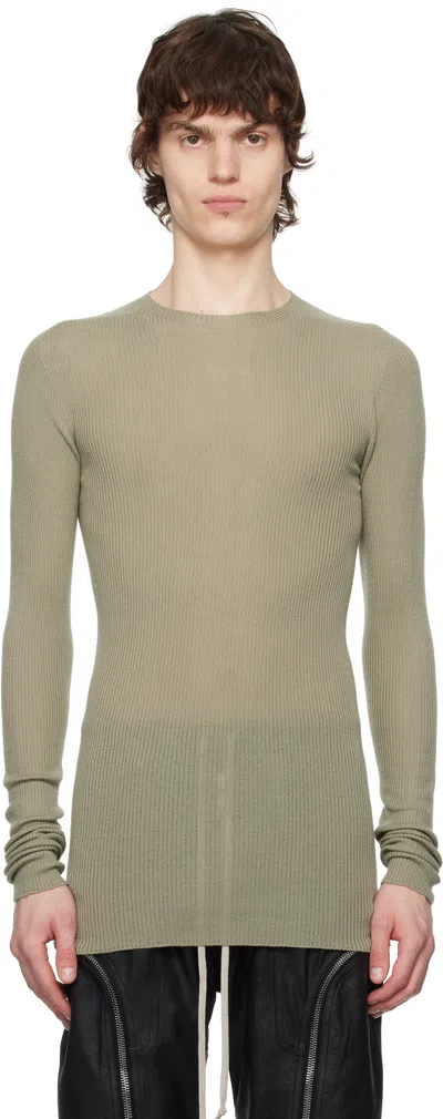 Rick Owens Green Hollywood Ribbed Round Neck Sweater In 15 Celadon