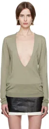Rick Owens Green Hollywood Xtreme V Neck Sweater In 15 Celadon