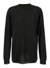 Rick Owens Black Oversized Crewneck Top In Semi Sheer Knit Man In Dark Green