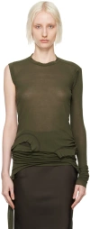 RICK OWENS GREEN PORTERVILLE CROPPED BANANA LONG SLEEVE T-SHIRT