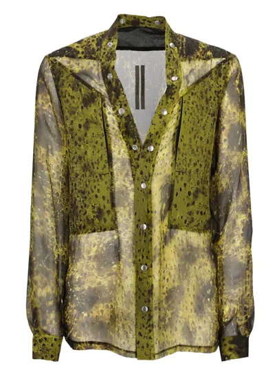 Rick Owens Green Silk Shirt In Brown