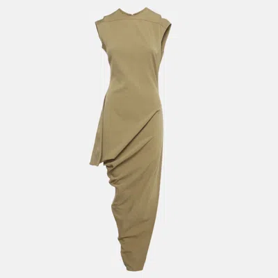 Pre-owned Rick Owens Green Stretch Cotton Asymmetric Midi Dress M
