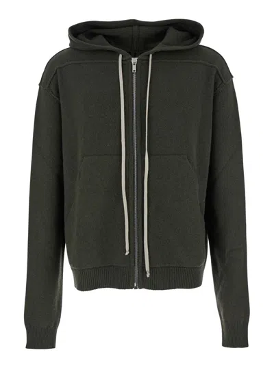 RICK OWENS GREEN SWEATSHIRT WITH CONTRASTING DRAWSTRING HOOD IN CASHMERE AND WOOL MAN