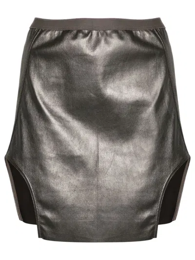 Rick Owens Grey Diana Leather Mini Skirt In Metallic