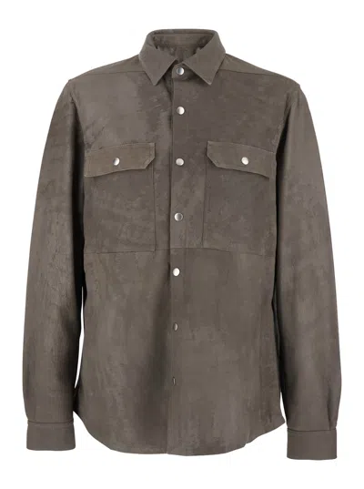 Rick Owens Grey Jacket With Patch Pockets On The Chest In Leather Man