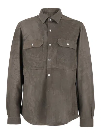 RICK OWENS GREY JACKET WITH PATCH POCKETS ON THE CHEST IN LEATHER MAN