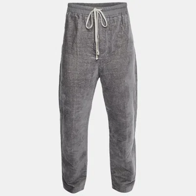 Pre-owned Rick Owens Grey Linen Blend Velour Joggers Xl