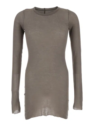 Rick Owens Grey Long-sleeve T-shirt In Viscose And Silk Blend Man In Dust