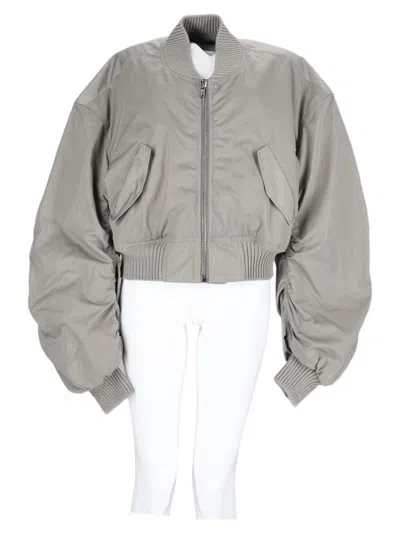 Rick Owens Grey Ruched Sleeves Ruched Nylon-blend Bomber Jacket In Gray
