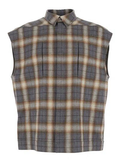 Rick Owens Grey Sleeveless Jacket With All-over Striped Motif In Cotton Man