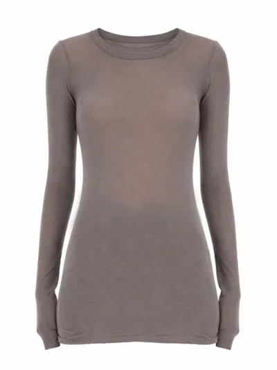 RICK OWENS WOMEN GREY SOLID ROUND NECK T-SHIRT, S LUXURY T-SHIRTS FOR WOMEN DARVEYS