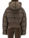Rick Owens Brown Down Jacket With Crop Design And Fixed Hood In Tech Fabric Woman In Brown