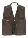 Rick Owens Grey Vest With V-neck And Cargo Pockets In Cotton Man In Grey