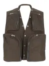 Rick Owens Grey Vest With V-neck And Cargo Pockets In Cotton Man