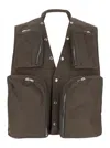 Rick Owens Grey Vest With V-neck And Cargo Pockets In Cotton Man In Grey