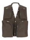 Rick Owens Grey Vest With V-neck And Cargo Pockets In Cotton Man
