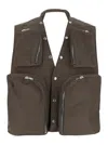 Rick Owens Grey Vest With V-neck And Cargo Pockets In Cotton Man In Brown