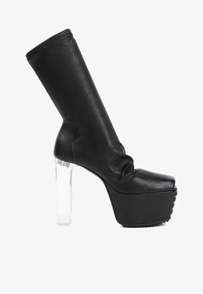 Rick Owens Peep-toe Leather Mid-calf Boots In Black