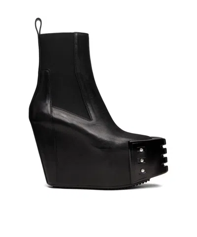 Rick Owens Black Hollywood Grilled Wedge Beatle Chelsea Boots In 09 Black