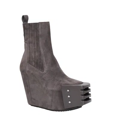 Rick Owens Grilled Wedge Beatle Suede Boots In Gray