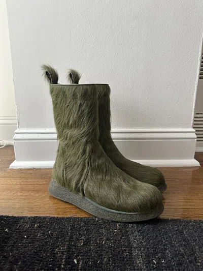 Pre-owned Rick Owens Grinch Pony Hair Creeper Boot Sample In Green