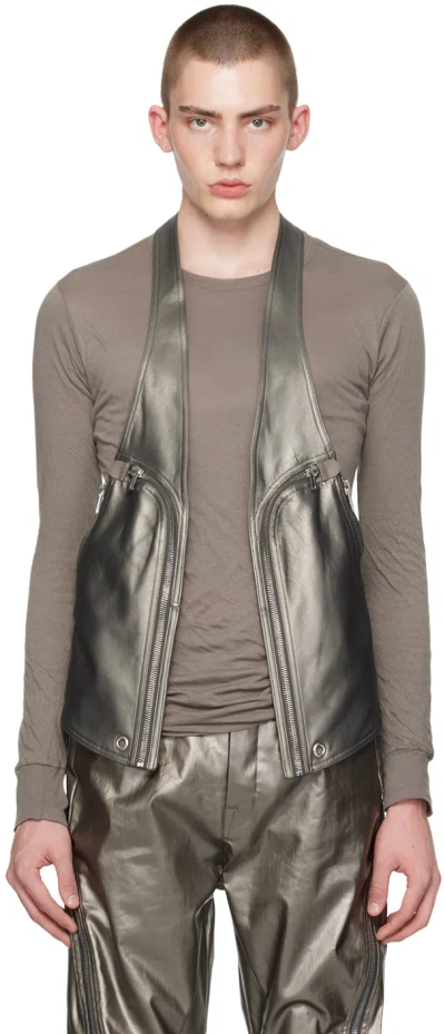 Rick Owens Gunmetal Bauhaus Leather Waistcoat In 68 Gunmetal