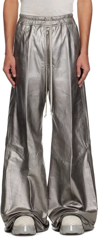 Rick Owens Gunmetal Hollywood Wide Bela Leather Trousers In 68 Gunmetal