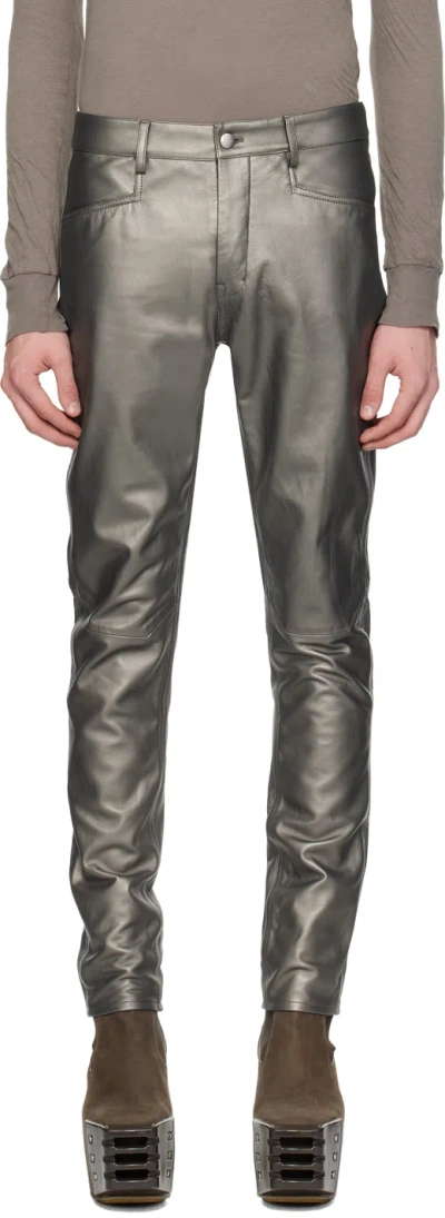 Rick Owens Gunmetal Tyrone Leather Pants In 68 Gunmetal