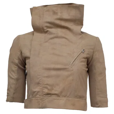Rick Owens Half Sleeve Cropped Jacket In Beige Lamb Leather In Brown