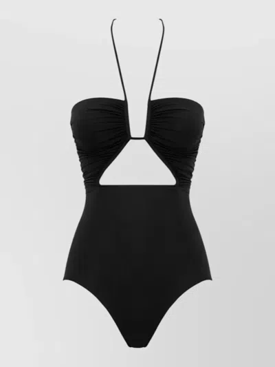 Rick Owens Halter Cutout One Piece High Leg Swimsuit In Black