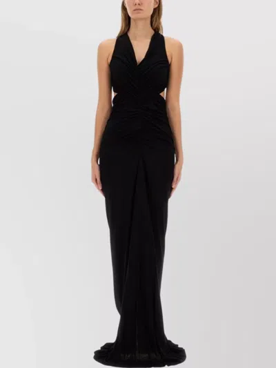 Rick Owens Halter Neck Ruched Dress Cut-out Sides In Black