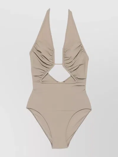 Rick Owens Halter Neck Swimsuit Cut Out Design In Brown