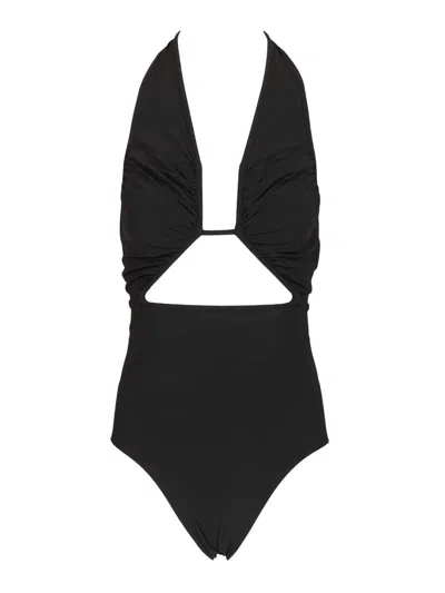 Rick Owens Halter Prong One-piece Swimsuit In Black
