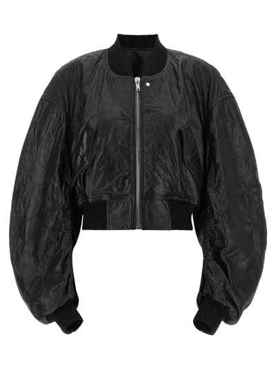Rick Owens Hammered Leather Bomber Jacket In Black