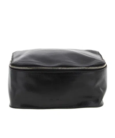 Rick Owens Hammered-leather Zip Wash Bag In Black