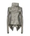 Rick Owens Naska High Neck Biker Jacket In Gray