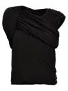 Rick Owens Draped Black Cotton Top With Design In Black