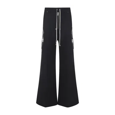 Rick Owens Heizer Belas Wide-leg Cotton-blend Poplin Drawstring Cargo Trousers In Black