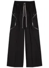 Rick Owens Heizer Belas Wide-leg Cotton-blend Poplin Drawstring Cargo Trousers In Black