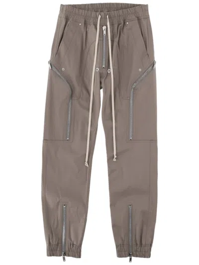 Rick Owens Heizer Cargo Pants With Elastic Waistband And Zippered Pockets In Gray