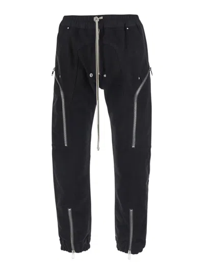 Rick Owens Heizer Elastic Waist Side-zip Cargo Pants For Men In Black